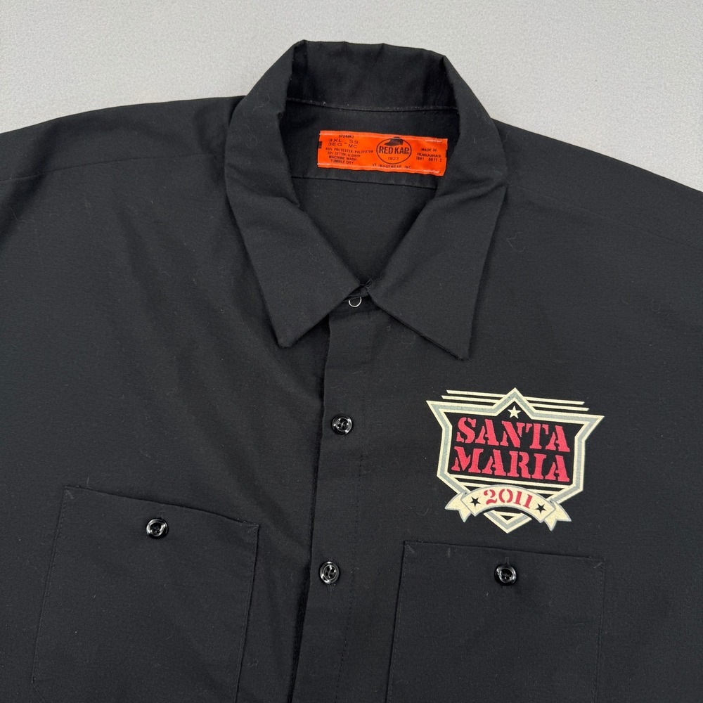 Red Kap Mens 3XL Black Santa Maria 2011 Hot Rod Graphic Workwear Mechanic Shirt